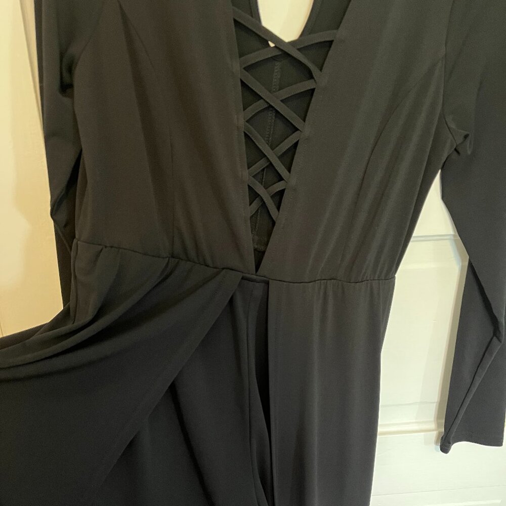 Venus Maxi Dress Size M Split Front with Shorts Black Sexy Long Sleeves